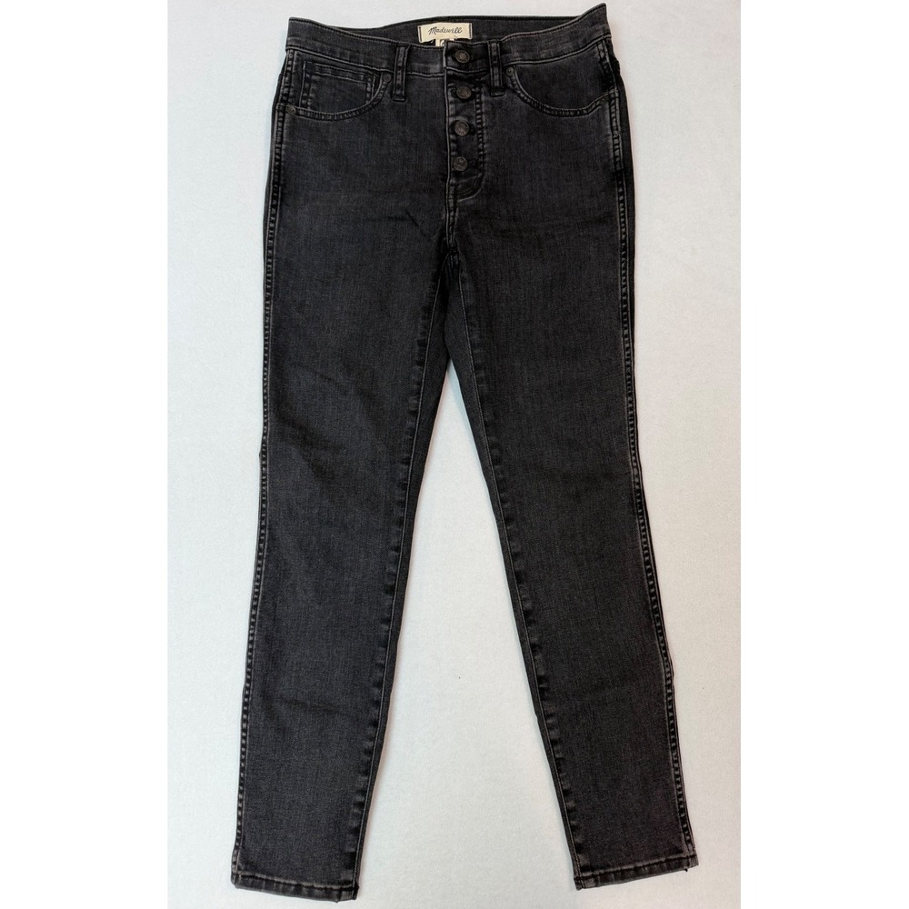 Madewell 10 High-Rise Skinny Jeans 27P Faded Black Button Fly Petite Denim